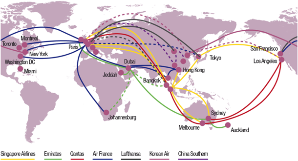 Карта полетов singapore airlines