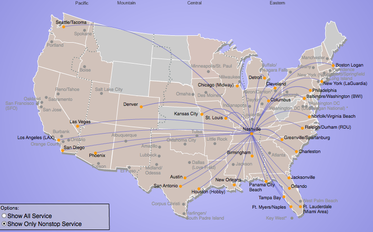 southwest airlines hubs map